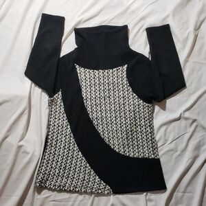 Trisha Tyler Black And White Cowl Neck Sweater Women Size L Thick Knit Ribbed